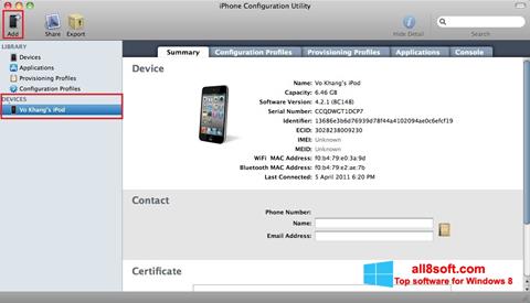Ekraanipilt iPhone Configuration Utility Windows 8