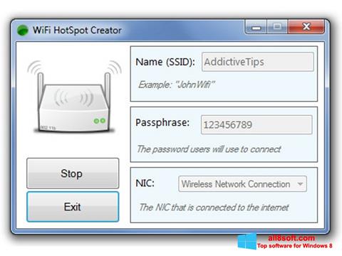 Ekraanipilt Wi-Fi HotSpot Creator Windows 8