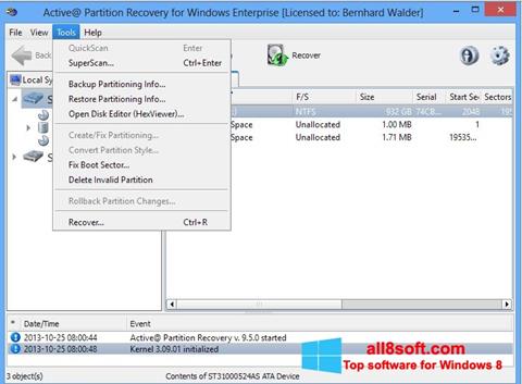 Ekraanipilt Active Partition Recovery Windows 8