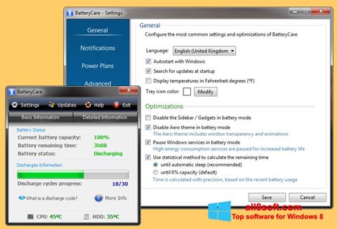 Ekraanipilt BatteryCare Windows 8