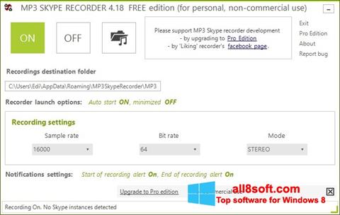 Ekraanipilt MP3 Skype Recorder Windows 8
