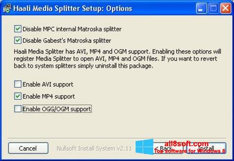 Ekraanipilt Haali Media Splitter Windows 8