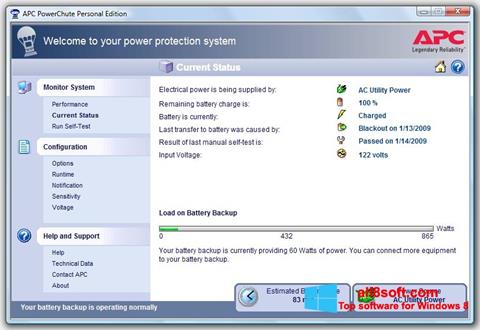 Ekraanipilt PowerChute Personal Edition Windows 8