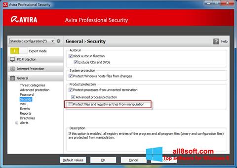 Ekraanipilt Avira Professional Security Windows 8