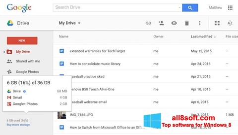 Ekraanipilt Google Drive Windows 8