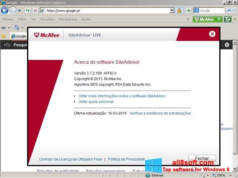 Ekraanipilt McAfee SiteAdvisor Windows 8