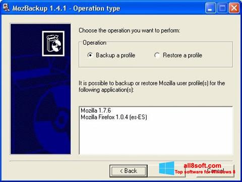 Ekraanipilt MozBackup Windows 8