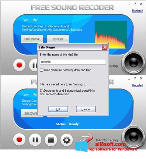Ekraanipilt Free Sound Recorder Windows 8
