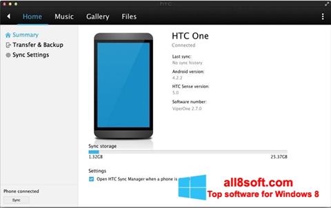 Ekraanipilt HTC Sync Windows 8