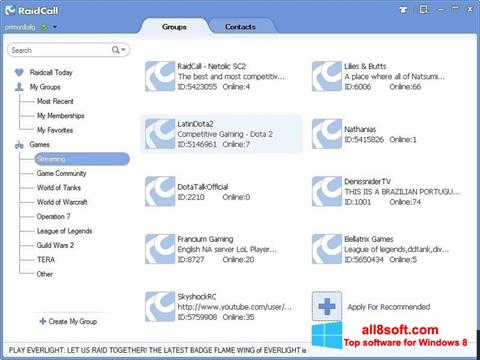 Ekraanipilt RaidCall Windows 8