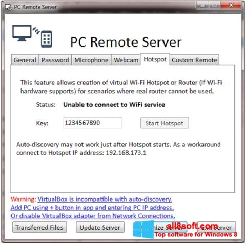 Ekraanipilt PC Remote Server Windows 8