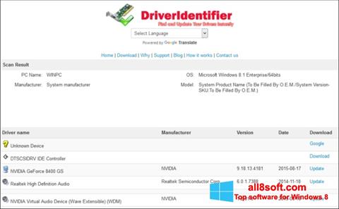 Ekraanipilt Driver Identifier Windows 8