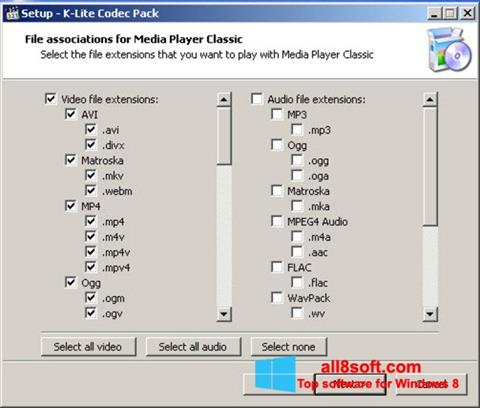 Ekraanipilt K-Lite Codec Pack Windows 8