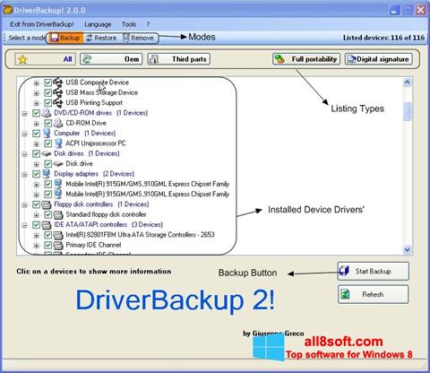 Ekraanipilt Driver Backup Windows 8